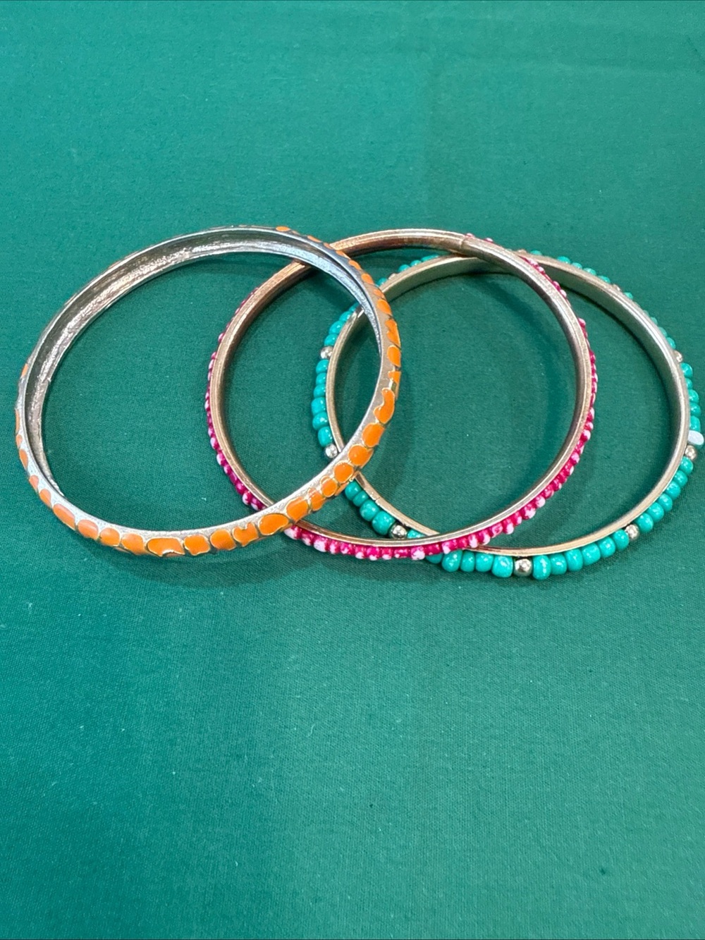 3 Colorful Beaded & Enamel Metal Bangle Bracelets 99D